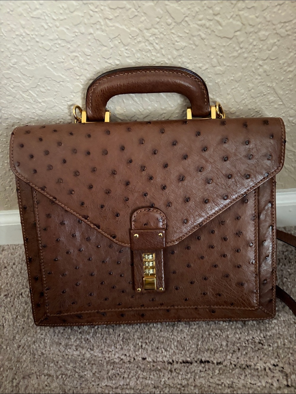 Gianmarco Lorenzi Ostrich Leather Top-Handle Crossbody Bag made in ITALY New - Picture 8 of 8
